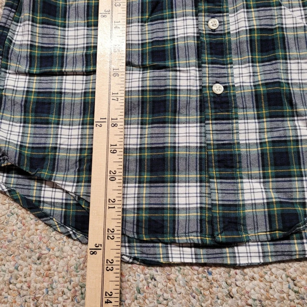 Ralph Lauren Shirt Boy Medium 10-12 Green Navy White Plaid OCBD Button Down Prep